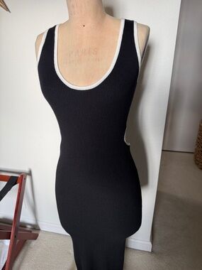 House of Harlow 1960 Black Ribbed Tank maxi dress with White Trim